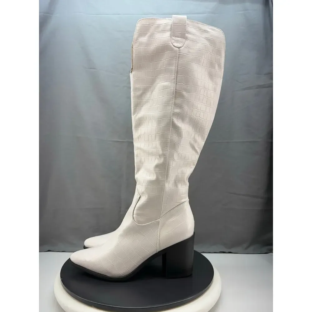 Journee Collection Therese Womens 8.5 Extra Wide Calf Stacked Bone White Boots
